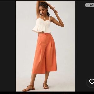 Anthropologie Wide-Leg Culotte Pants in Coral Orange